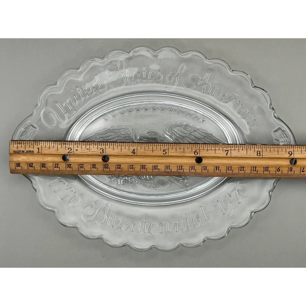 Vtg Avon 1776-1976 Bicentennial Eagle Clear Glass Oval Platter 9